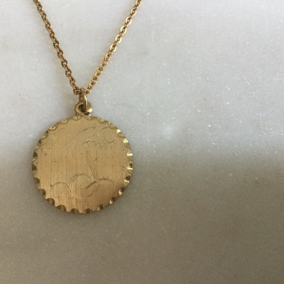 Vintage Kelly Waters Brushed Gold Engraved “J” Disc Necklace - Picture 6 of 7